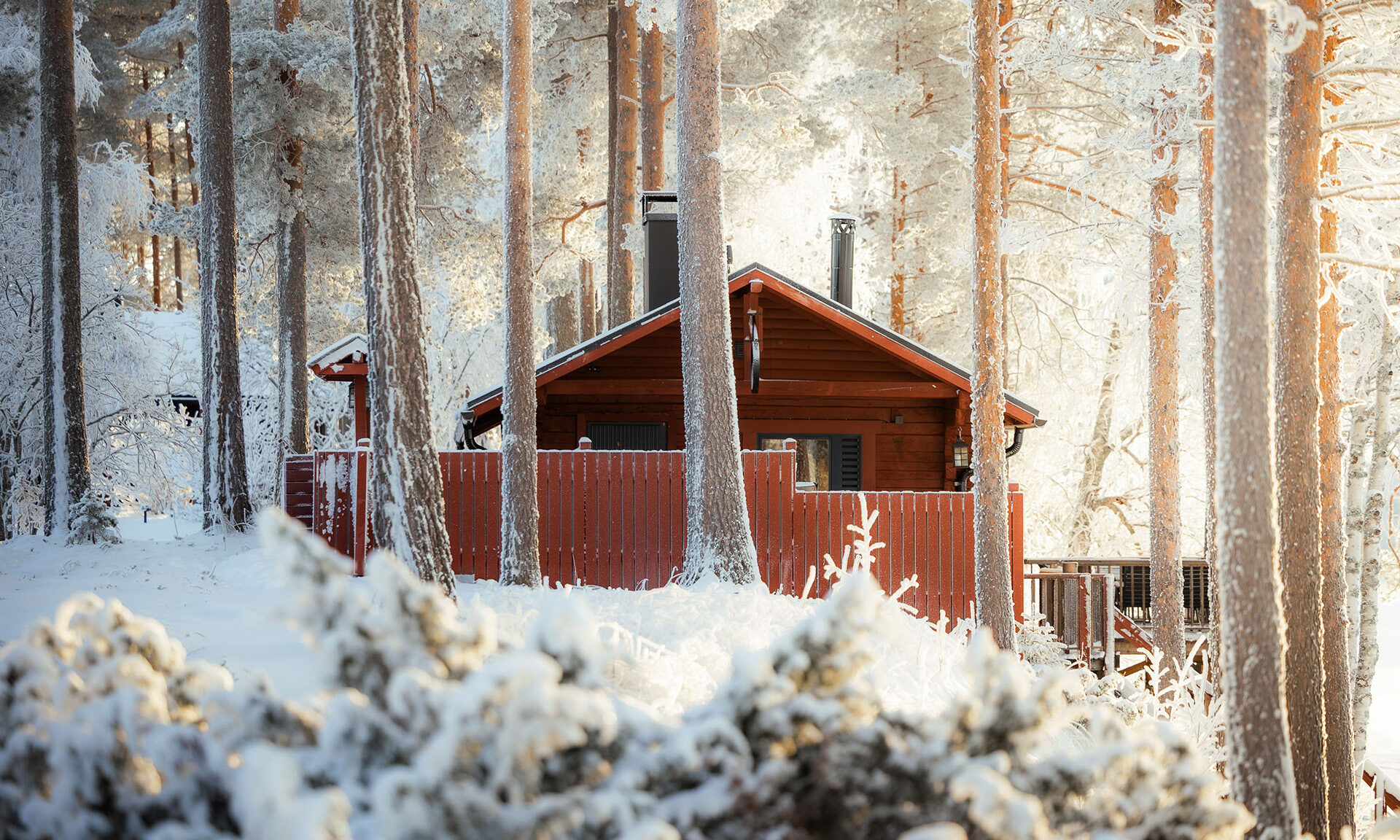 Traditional old wooden sauna at Aino Private Island Hotel. Rovaniemi, Lapland.