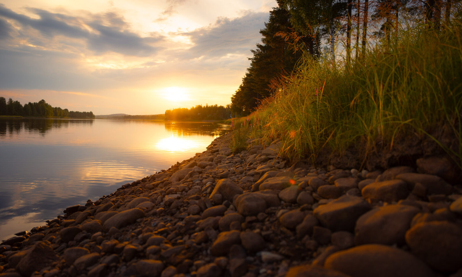 Sunset in Aino Private Island Hotel, Lapland, Rovaniemi.