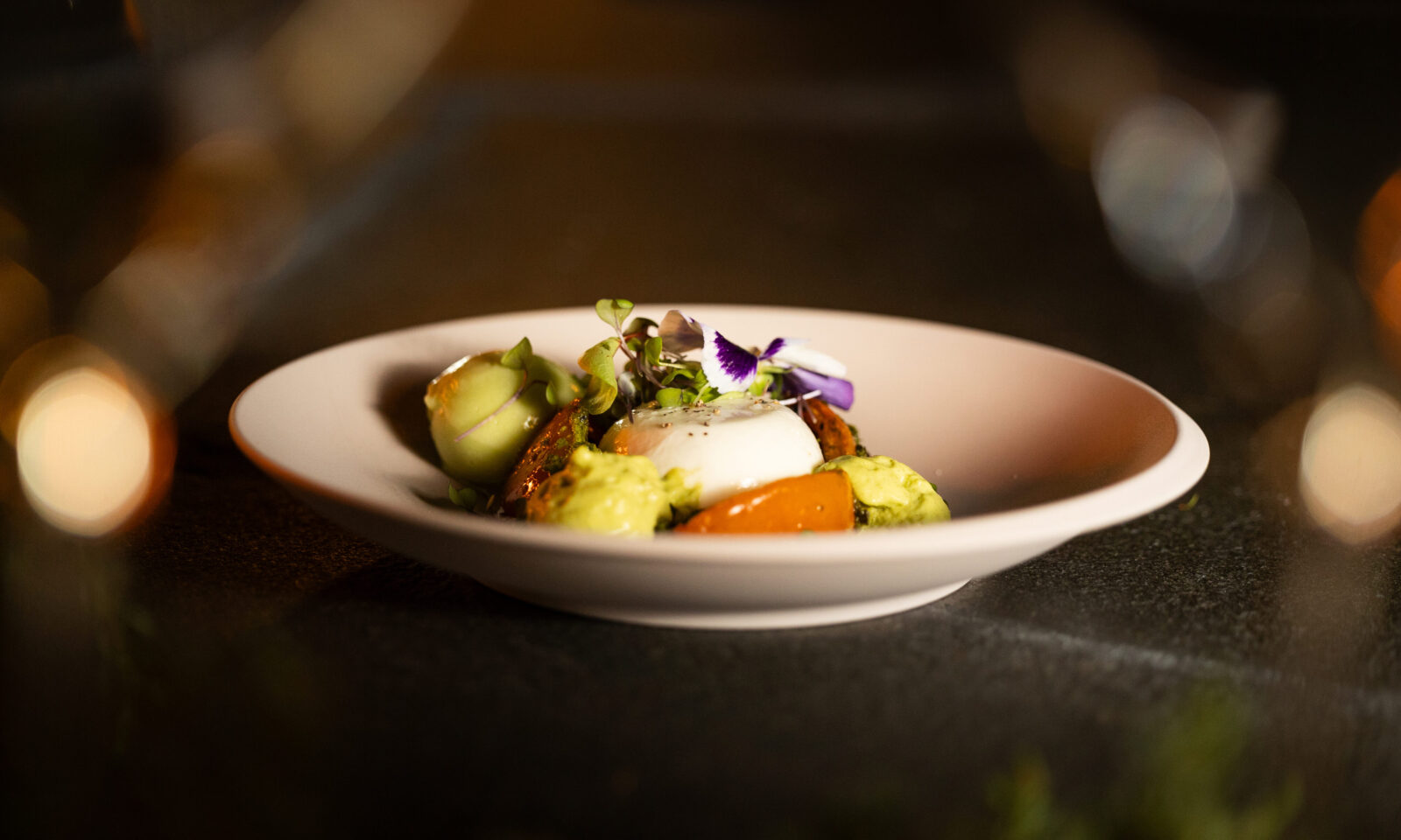 Dish from summer menu of Vuo Restaurant at Aino Private Island Hotel, Rovaniemi, Lapland.
